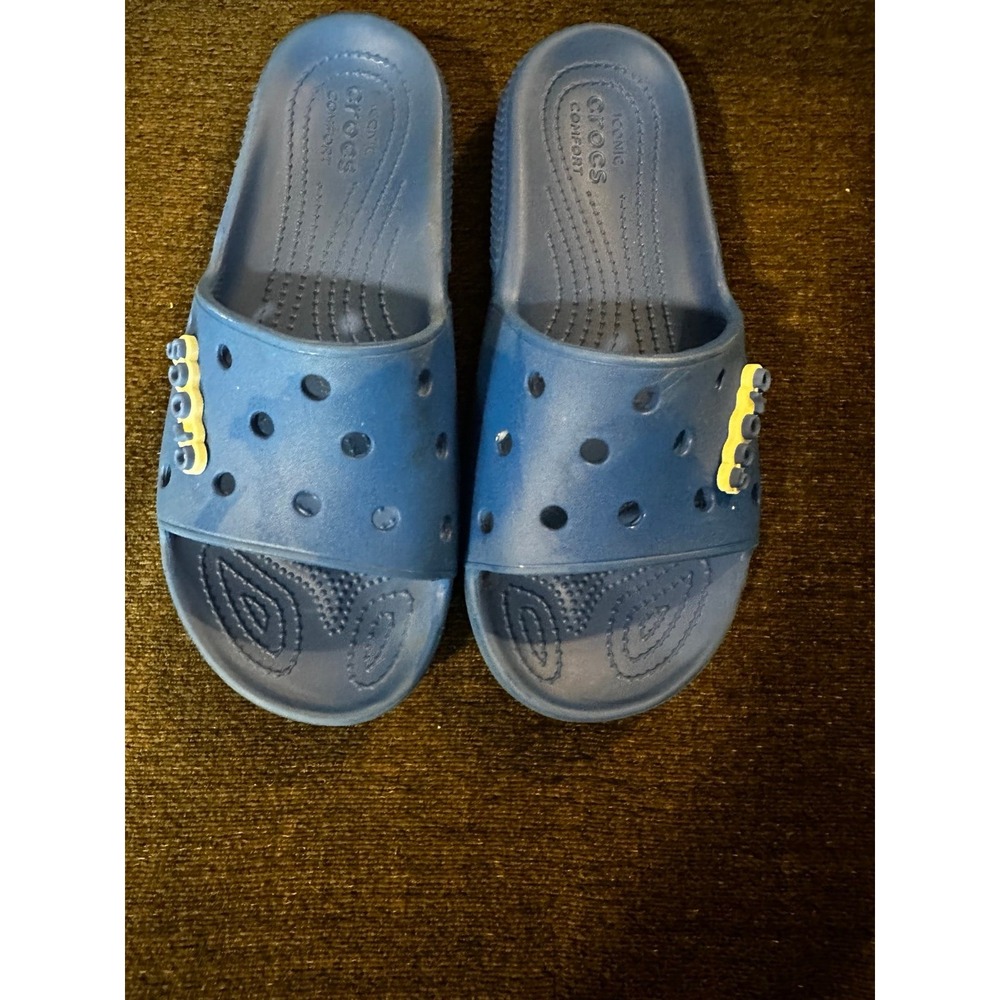 Crocs Slides Sandals Iconic Comfort Slip On Casual Beach Blue W Sz 8 M sz 6